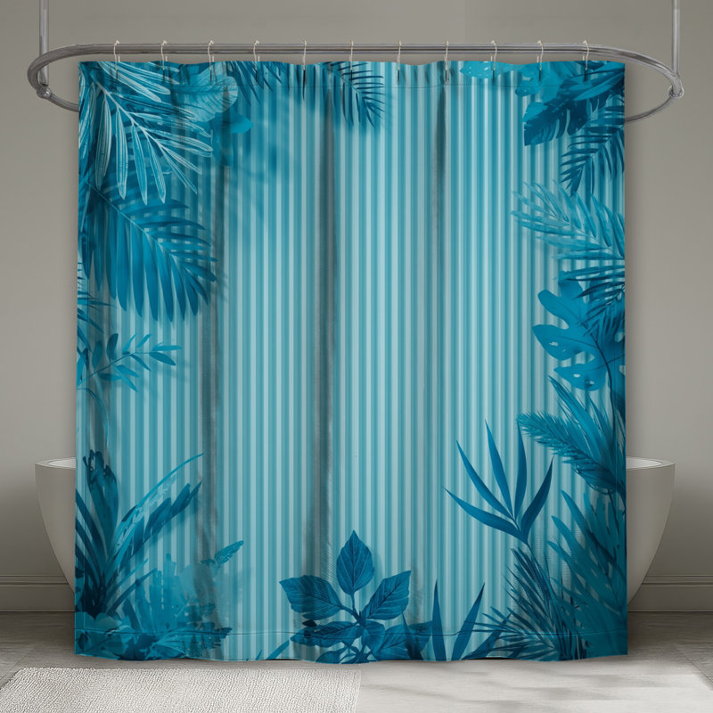 Rideaux de douche bleu à feuillage tropical, L 70 po x H 93 po