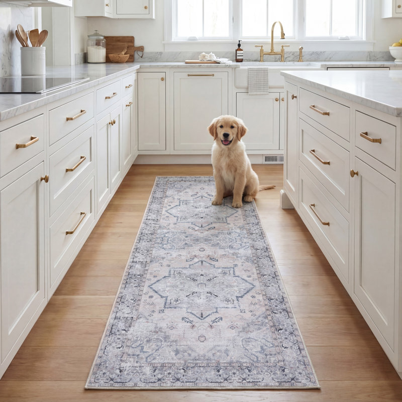 Tapis oriental beige / gris Pashen, Carré 8 pi