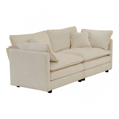 Modern Fabric Loveseat Sofa Couch For Living Room, Upholstered Large Size Deep Seat 2-Seat Sofa With 4 Pillows ,Beige Chenille