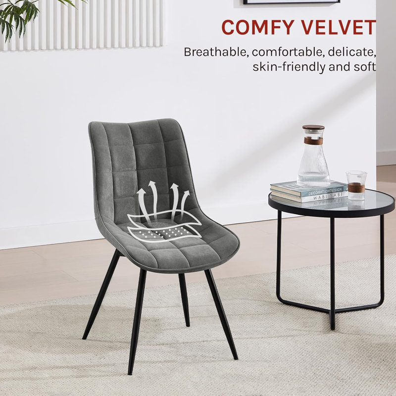 45.5cm H Velvet Upholstered Side Chair, Dark Grey