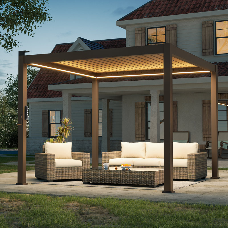 Pergola à DEL, persiennes doubles en aluminium, cadre en aluminium, panneau solaire, toit réglable, durable, 10 pi x 10 pi