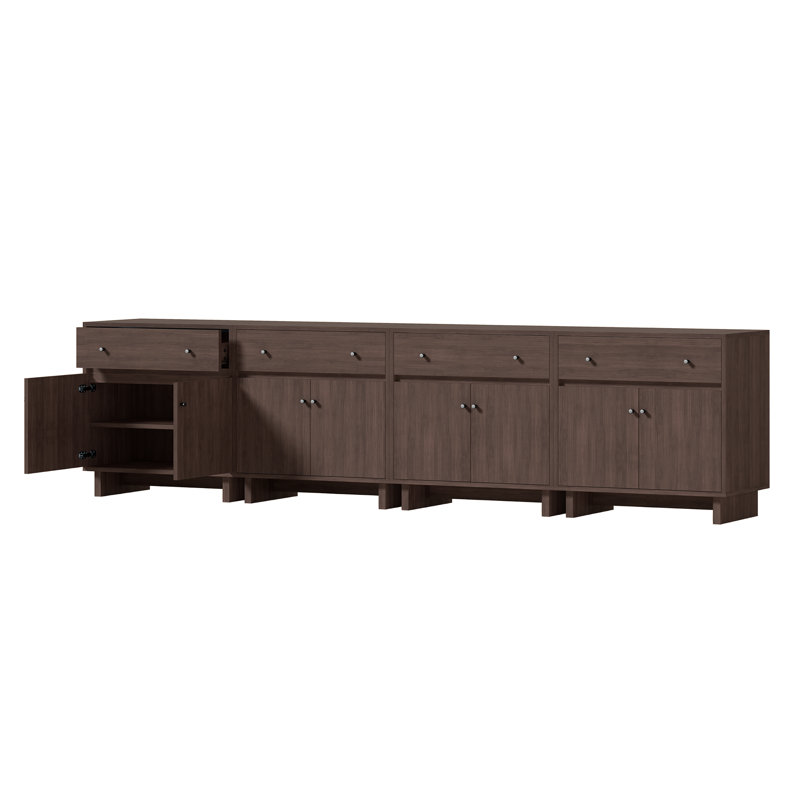 Ensemble de 4 meubles d'appoint Almaguer de 80 cm de large avec tiroir, 2 portes et tablette réglable, couleur noyer brun