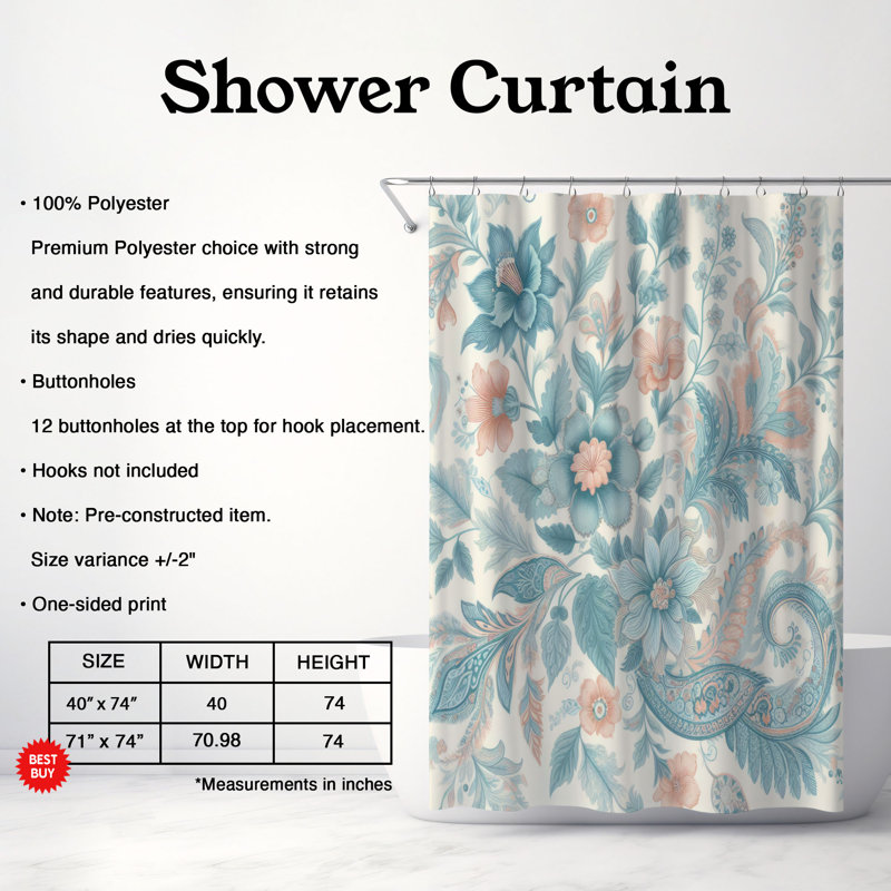 Rideau de douche standard 1 pièce Pastel Petals, H 74 po x l 71 po