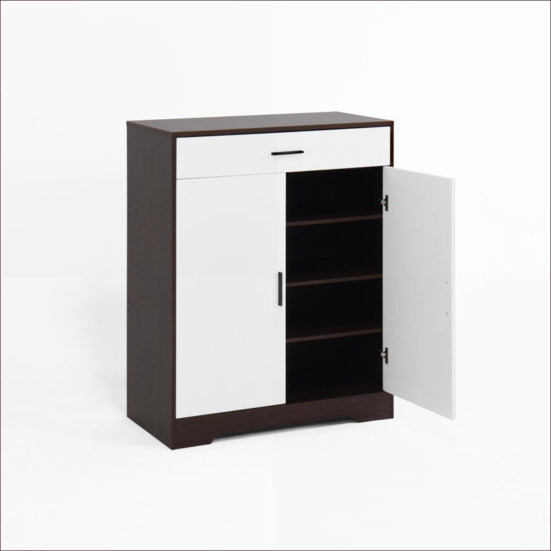 Armoires à chaussures, rangement pour hall d'entrée à 4 niveaux avec tiroir et amp; Tablettes réglables, portes | Panneau de particules | Moderne