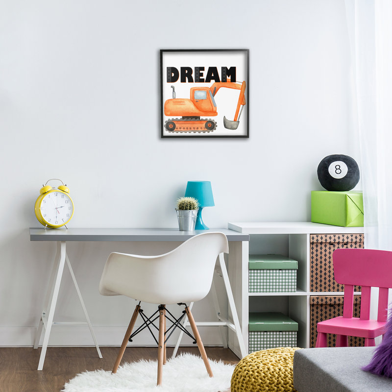 «Dream with Orange Excavator», estampe numérique, conception de Kim Allen, Giclée encadrée noir minuit, H 12 po x l 12 po