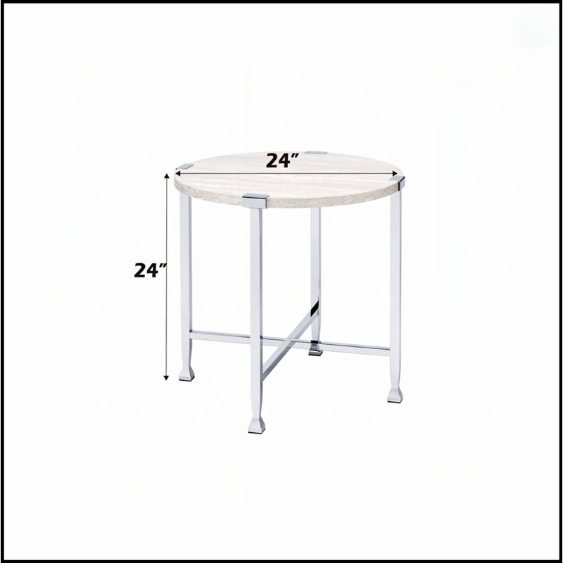 Table de bout contemporaine contemporaine en chêne blanc avec cadre en métal chromé pour un décor de salon moderne