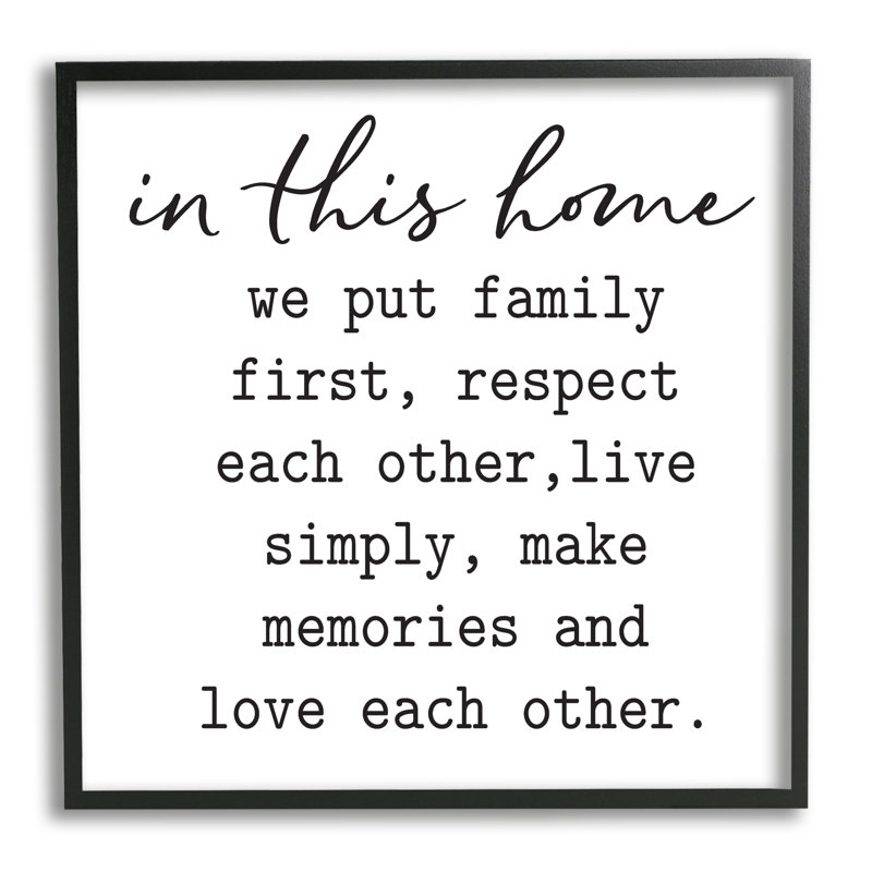 In This Home Touching Family Citation Casual Design, H 12 po x l 12 po x P 1,5 po, Giclée encadrée noir minuit