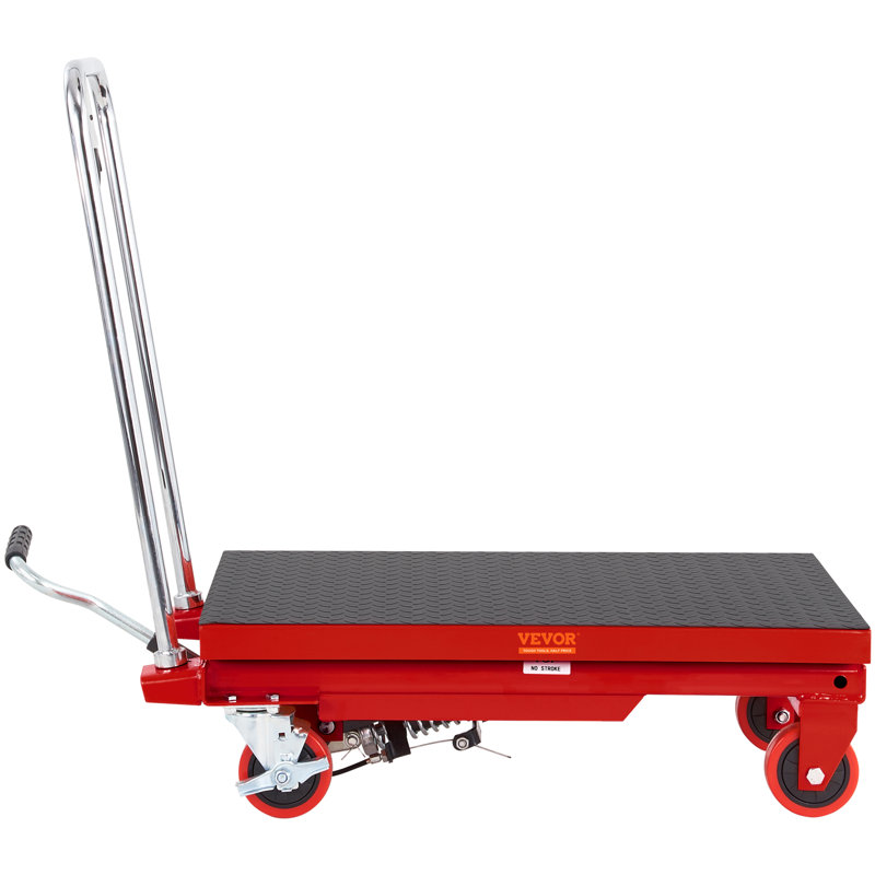 Hydraulic Lift Table Cart, 500lbs Capacity 28.5" Lifting Height, Manual Single Scissor Lift Table with 4 Wheels and Non-slip Pad, Hydraulic Scissor Cart for Material Handling