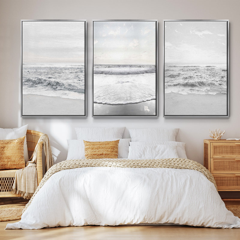 Ensemble de 3 pièces encadrées sur toile «Gentle Tides II», H 27 po x l 54 po, Argent