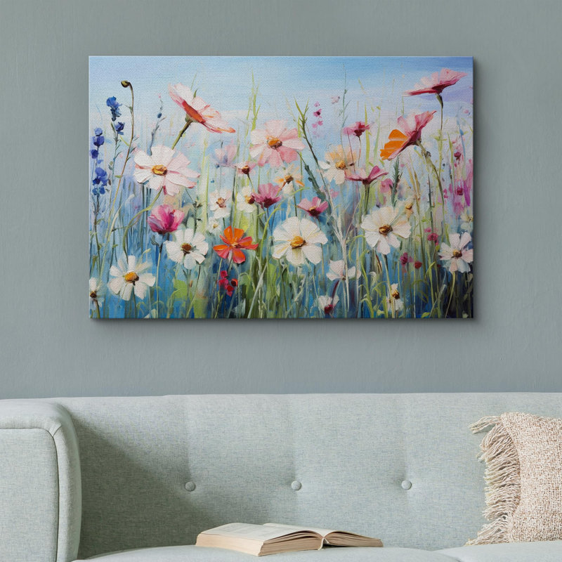 «Vibrant Wildflower Bright Colorful Wild Flowers Daisy Garden Floral and Botanical», reproduction d'art sur toile encadrée