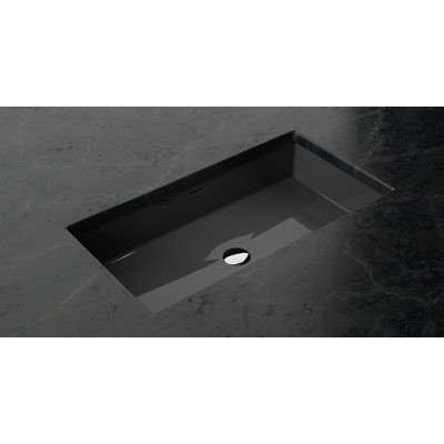 Badeloft 31.4" x 16.7" Stone Resin Undermount Bathroom Sink UB-05-L-GBLK in Glossy Black