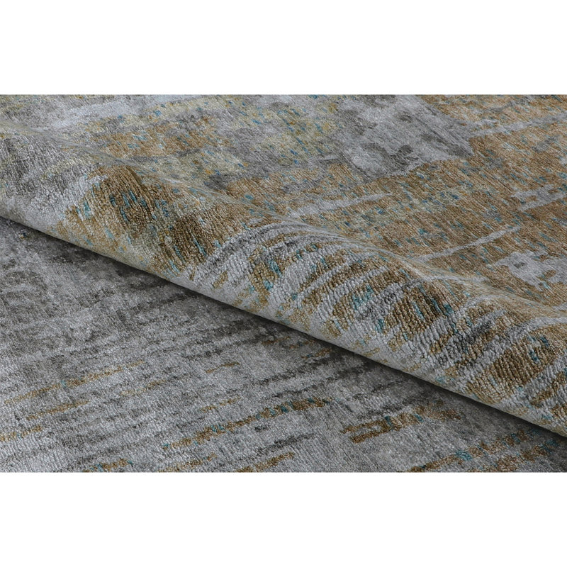 Tapis gris et multicolore de haute qualité noué à la main, Rectangle 6 pi x 9 pi