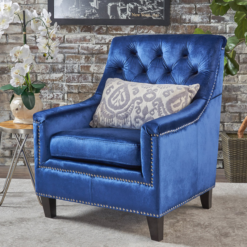 Fauteuil club velours bleu marine