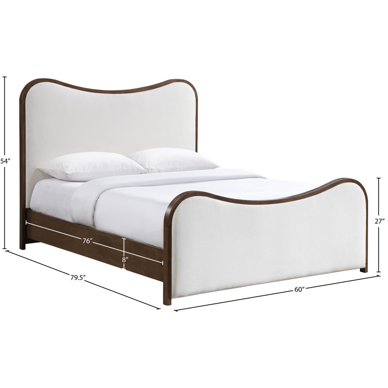Lit tapissier Arvada, Crème lin texture tissu / brossé noyer, Double