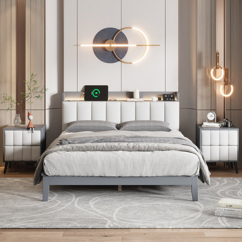 Ensemble de chambre à coucher Gabryal, gris, Grand