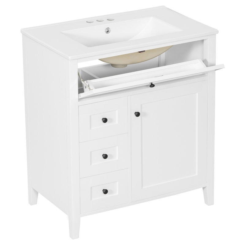 Meuble-lavabo blanc de 76 cm avec lavabo, meuble-lavabo autoportant pour rangement de salle de bain, Blanc