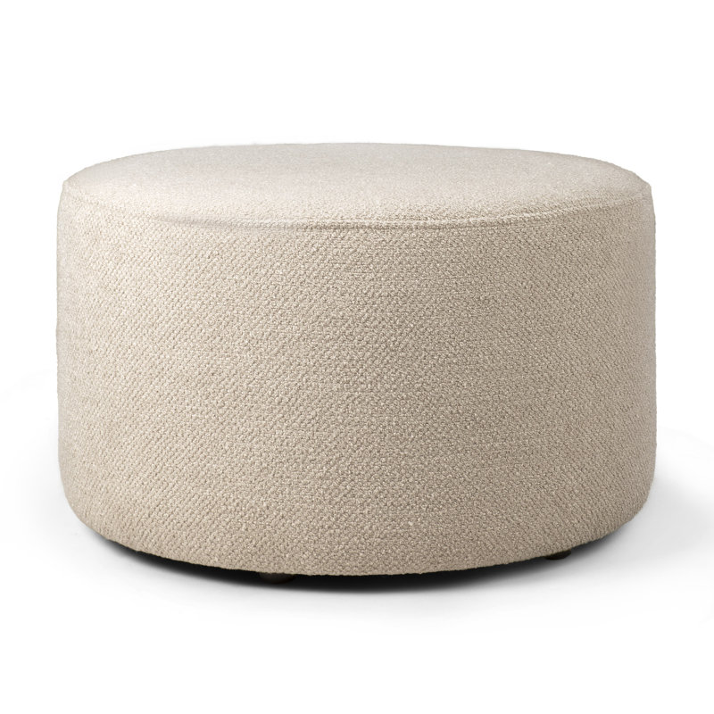Barrow Round Pouf, Off White Polyester Blend