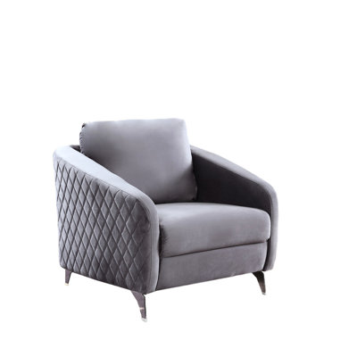 Gray Velvet Accent Armchair With 7" Seat Cushion Thickness And Metal Legs