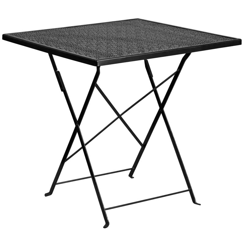 Jeffry 28'' Square Indoor-Outdoor Folding Patio Table Set with 4 Round Back Chairs, Black