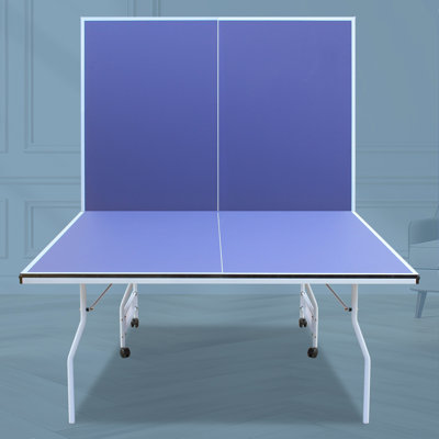 9Ft Mid-Size Table Tennis Table Foldable & Portable Ping Pong Table Set For Indoor Games With Net, 2 Table Tennis Paddles And 3 Balls