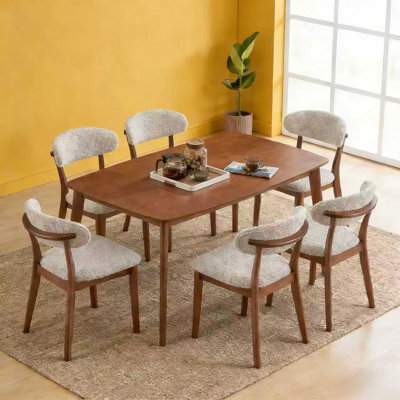  Ensemble de table de salle à manger 7 pièces en bois avec chaises rembourrées, couleur cerise