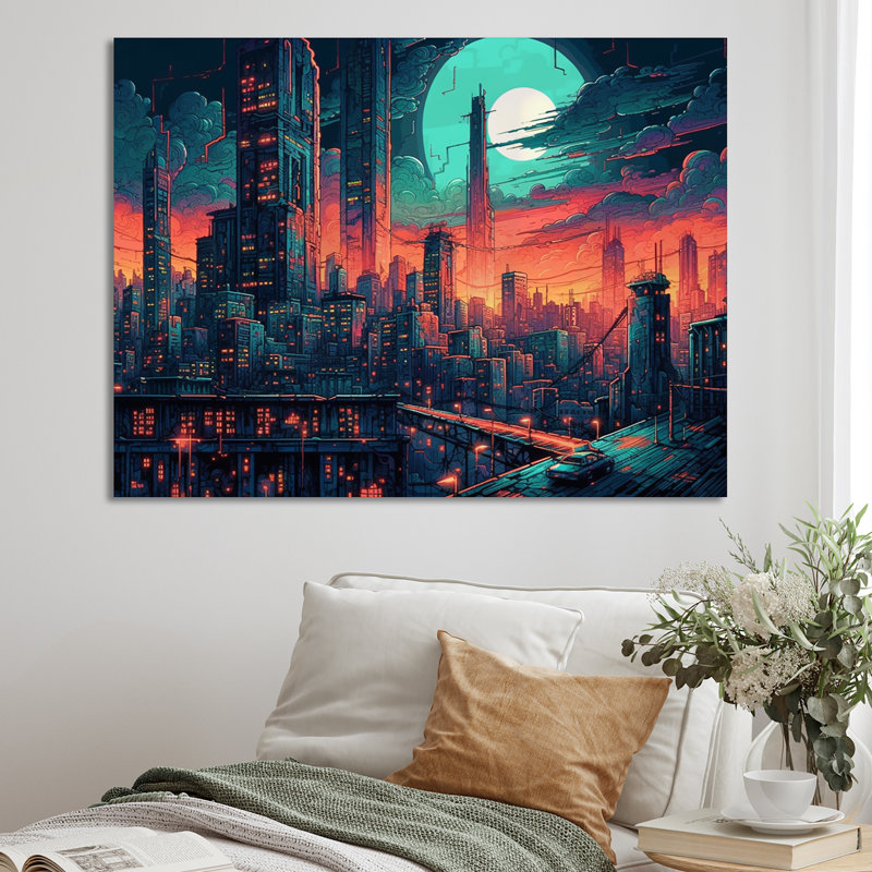 «Green and Orange Metropolis Deco II», reproduction sur toile, H 24 po x l 32 po x P 1 po, Toile tendue