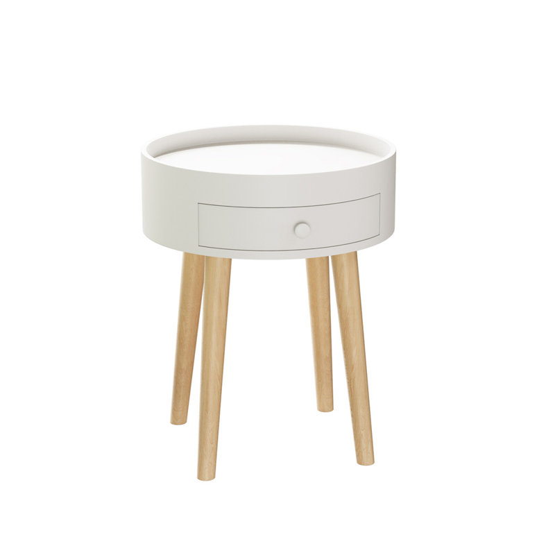 Nightstand With Storage Drawer Sofa Side Coffee Table For Bedroom, Living Room, White, White