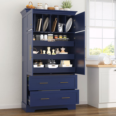Armoire de rangement de salle à manger 4 portes avec plateaux coulissants