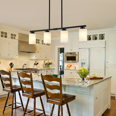 Delvin Delmo 4 - Light 35.43" Modern Linear Chandelier Kitchen Island Lighting Fixture With Milk Glass Shade Pendant Light For Dining Room Kitchen Island With Adjustable Rods