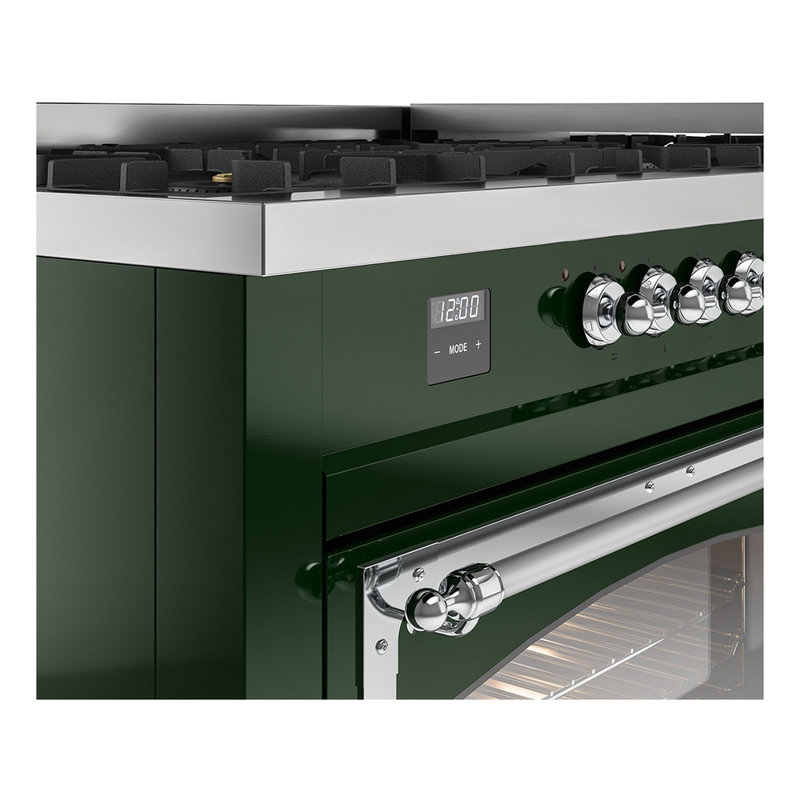 ILVE Nostalgie II Noblesse 60 in Dual Fuel Range, 9 Burner, Griddle, Emerald Green/Chrome, Liquid Propane