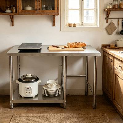 304 Stainless Steel Work Table, Commercial Prep Table for Kitchen, Restaurant & Garage