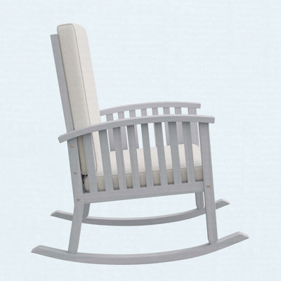 Chaise berçante d'extérieur en bois d'acacia avec coussins, chaise berçante de patio rustique pour le porche et la cour