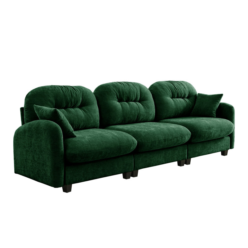 Three-Seate Modular Sectional Couch,Soft Chenille Fabric High-Density Foam,Tufted Cushion Backrest Design Ergonomic Design,Elegant Armrests,High Quality Wooden Base,Fits Bedrooms Living Rooms,Green