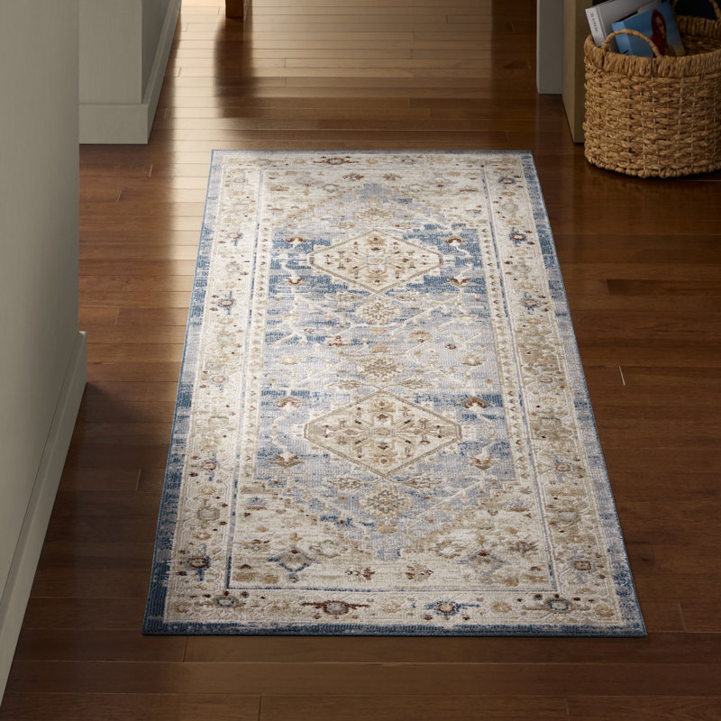  NEW YORK Mirella Center Medallion Indoor Area Rug, Ivory/Blue, 2'7"x7'2" Runner, 2'7"x7'2"