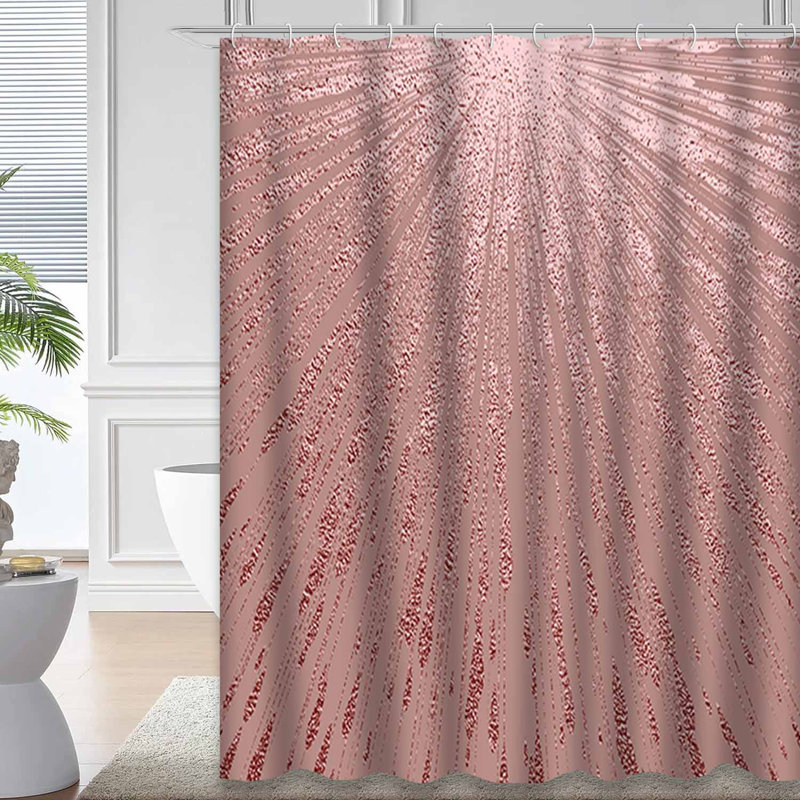 Rideau de douche rose à motif abstrait quartz rose brillant avec 12 crochets, L 72 po x l 84 po