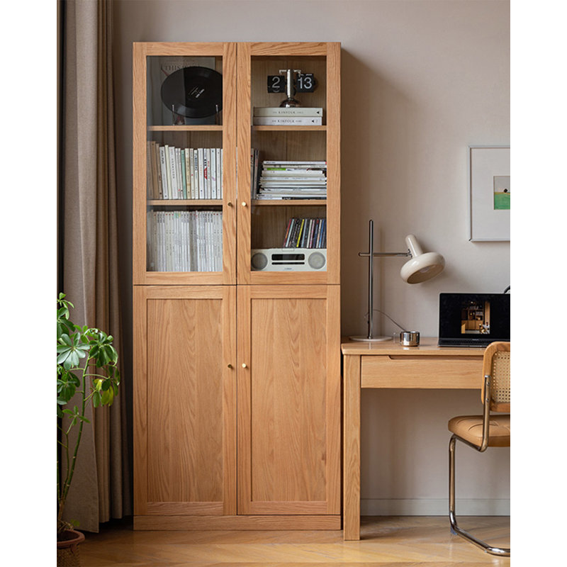 Modern Solid Oak Glass Door Bookcase