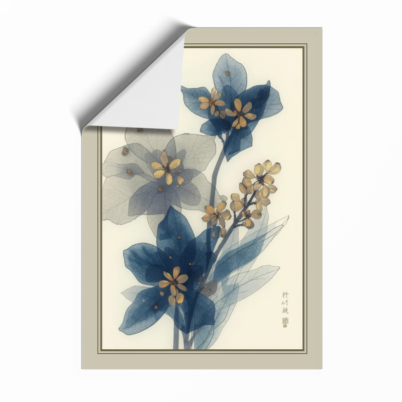 Delicate Blue Blossoms Japandi - Framed Print, Unframed, A4 - 29.7 x 21.0 cm