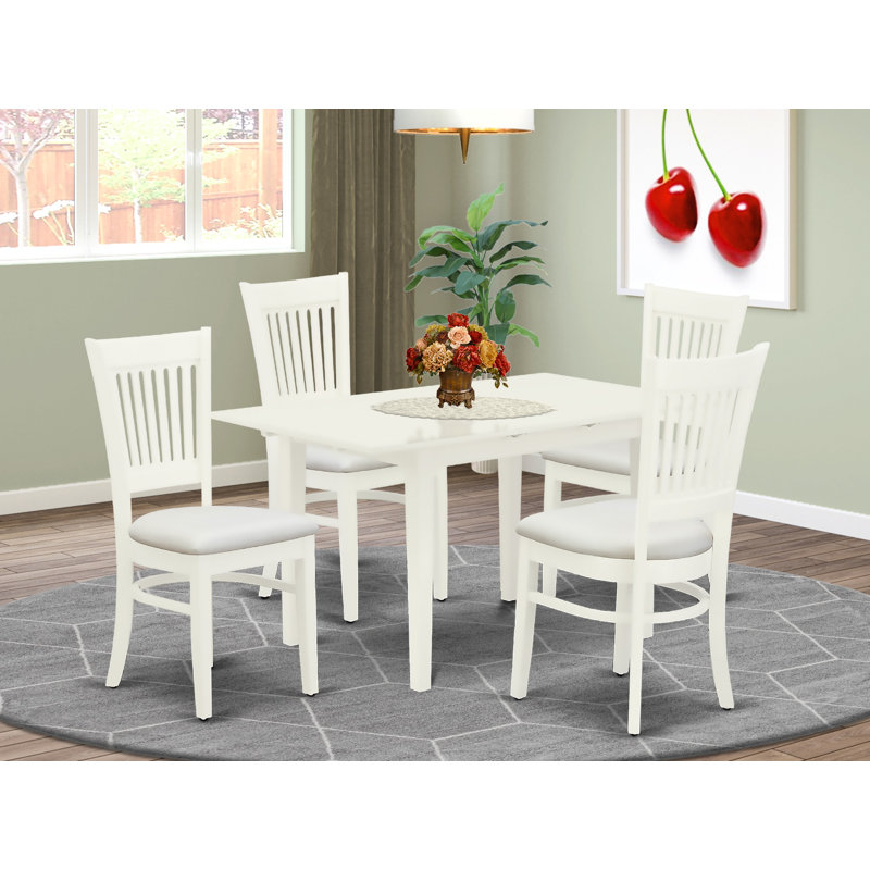 Ensemble de table de salle à manger rectangulaire en bois massif avec plateau papillon, Lin blanc, Gris / Blanc
