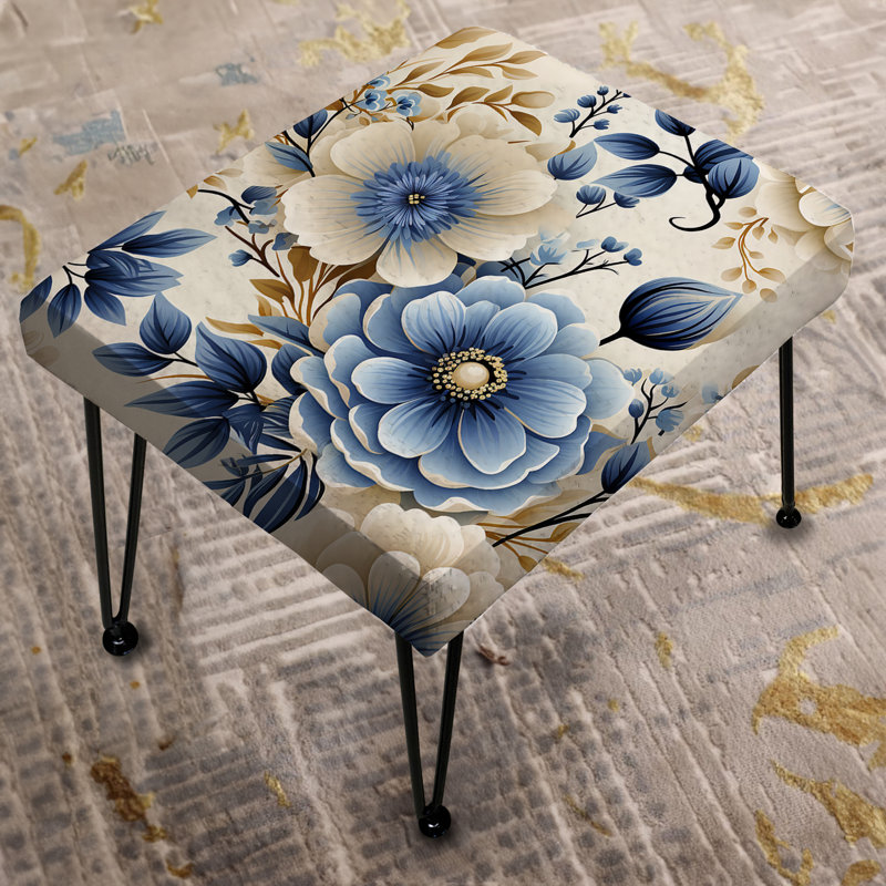 Classic Blue Harmony Bouquet - Floral Rectangle Ottoman