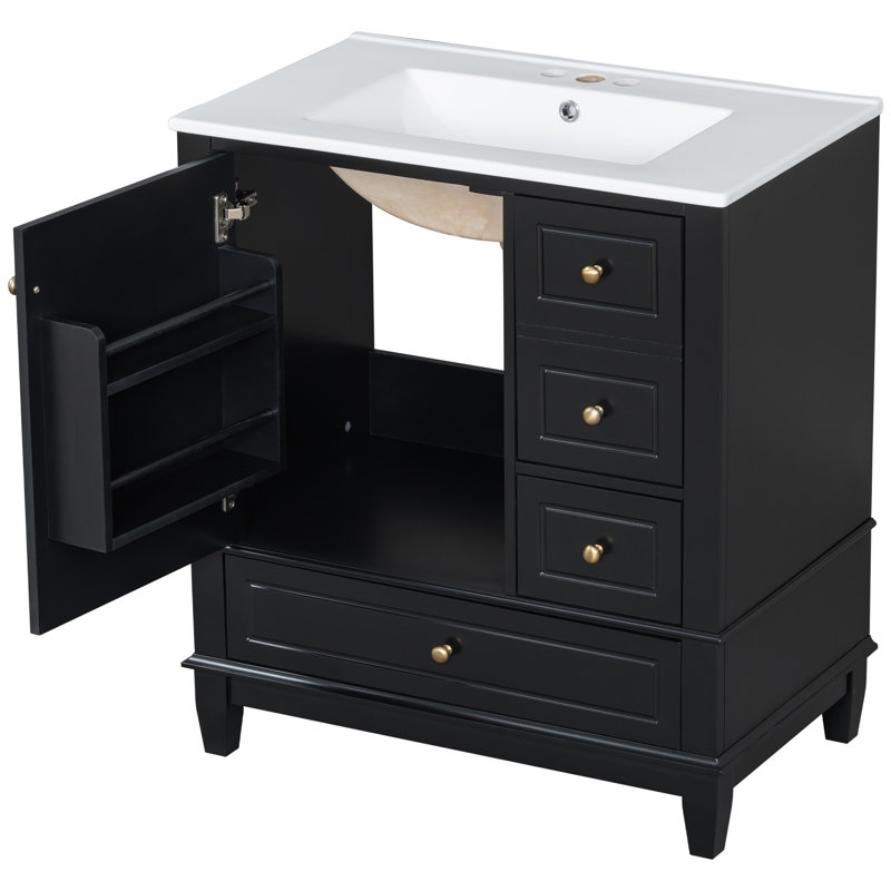 Meuble-lavabo 30 po avec lavabo en céramique, Noir