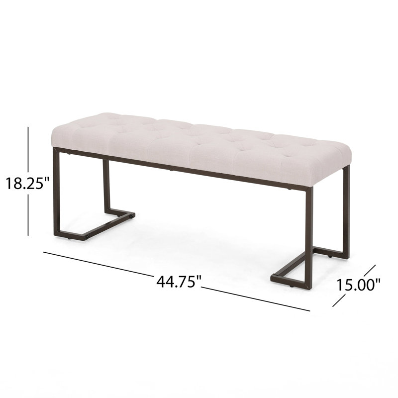Upholstered Button Tufted Bench,Beige and Bronze