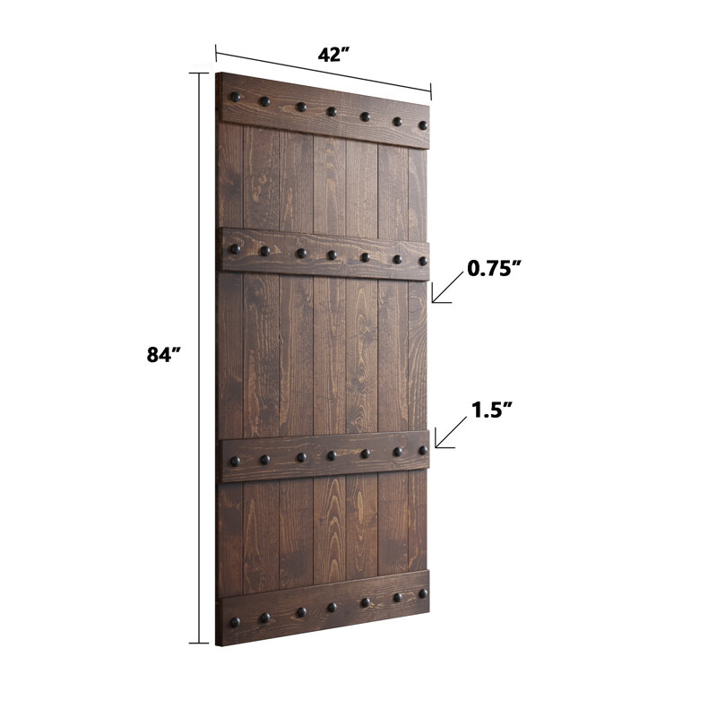 Porte de grange à panneaux en bois Castle, 42 po x 84 po, Noyer foncé