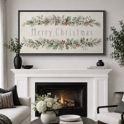 Minimaliste, joyeux Noël, verdure, couronne, ferme, vacances, très grandes photos, impression sur toile encadrée