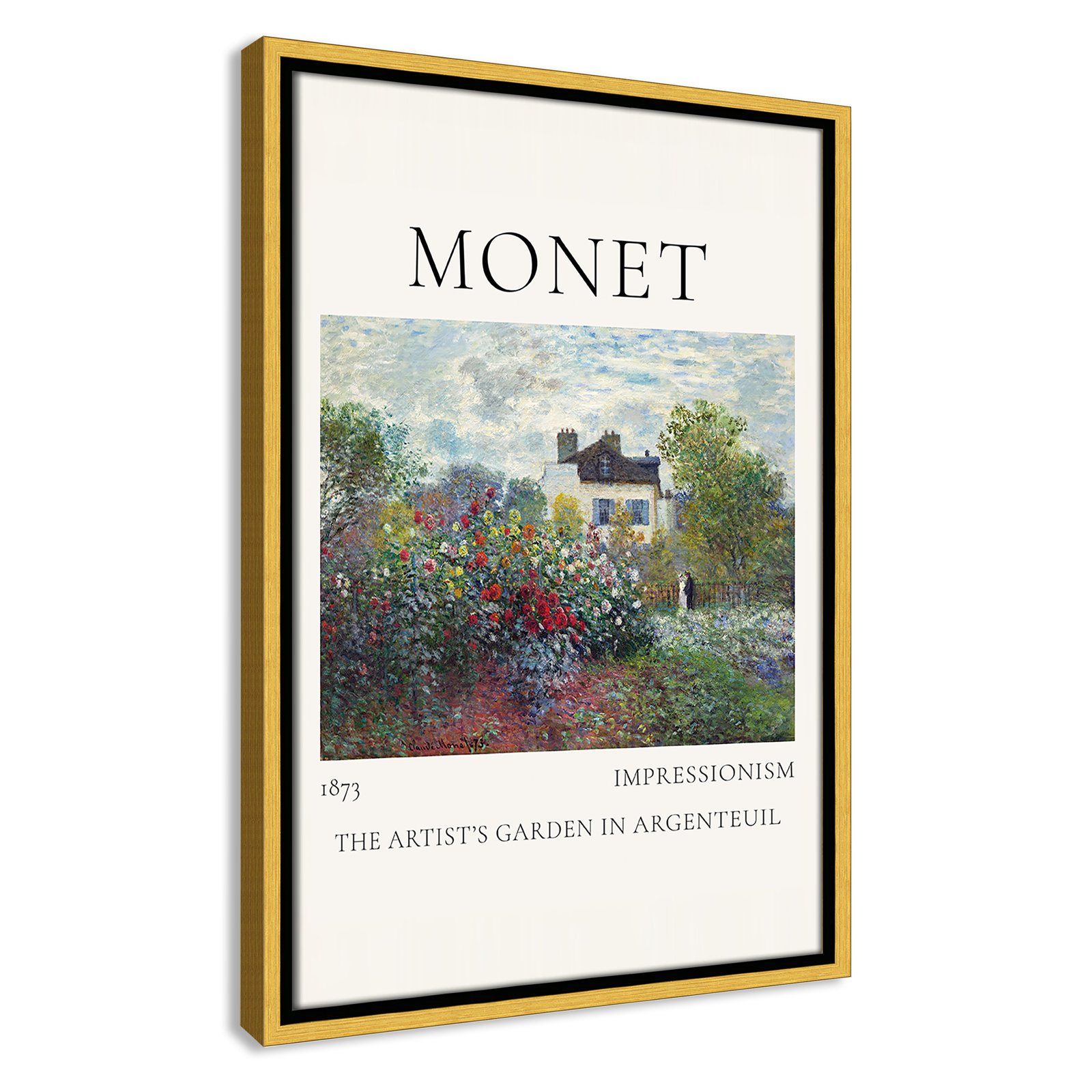 Artists Garden in Argenteuil Print by Claude Monet, No, 19.5" H x 13.5" W x 2" D, Gold Floater Frame