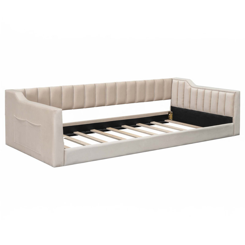 Full Xl Size /Twin Xl Upholstery Daybed And Side Storage Pocket, Twin XL, Beige