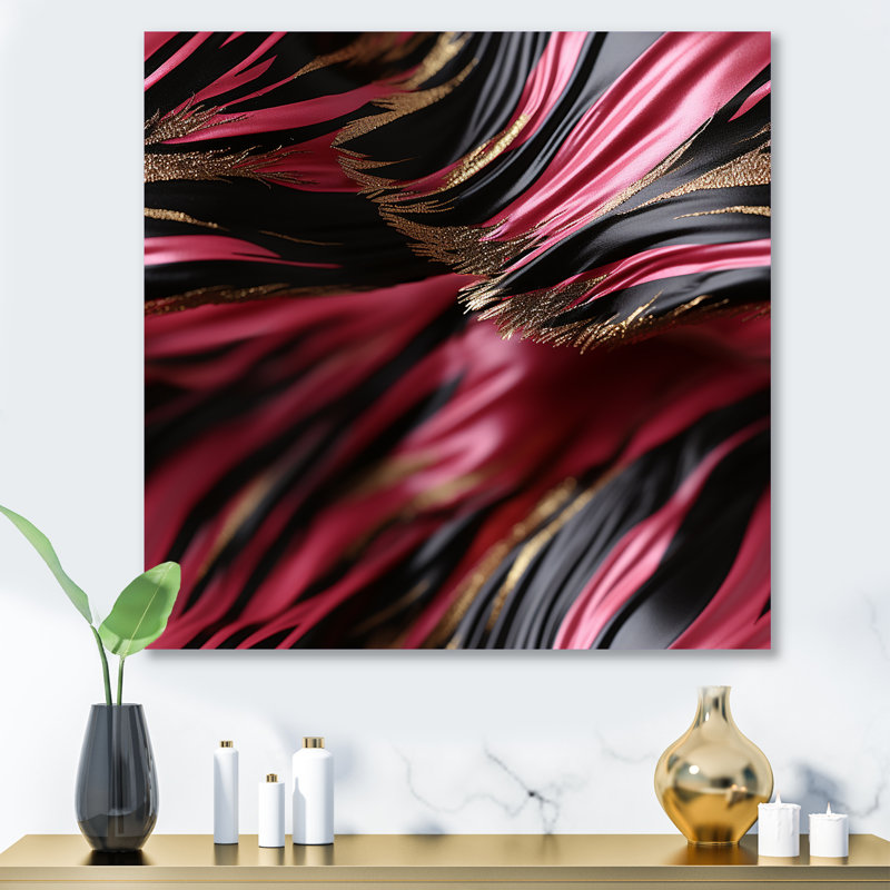 Zèbre rose et noir fractal I - impression abstraite d'art mural en métal, H 36 po x l 36 po