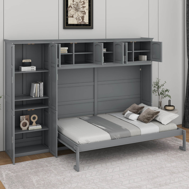 Grand lit escamotable avec armoires, Gris