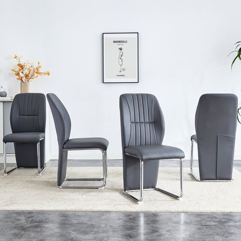 Set of 4 Faux Leather Dining Chairs, High Back & Sturdy Metal Legs, Ideal for Kitchen & Living Room