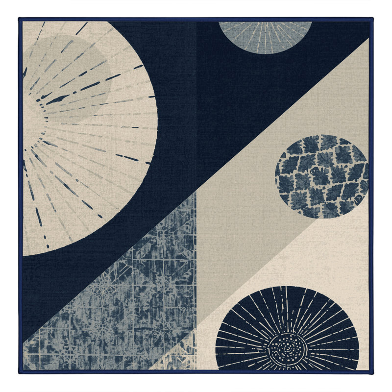 Tapis bleu marine lavable à la machine Paulett, Carré 4 pi