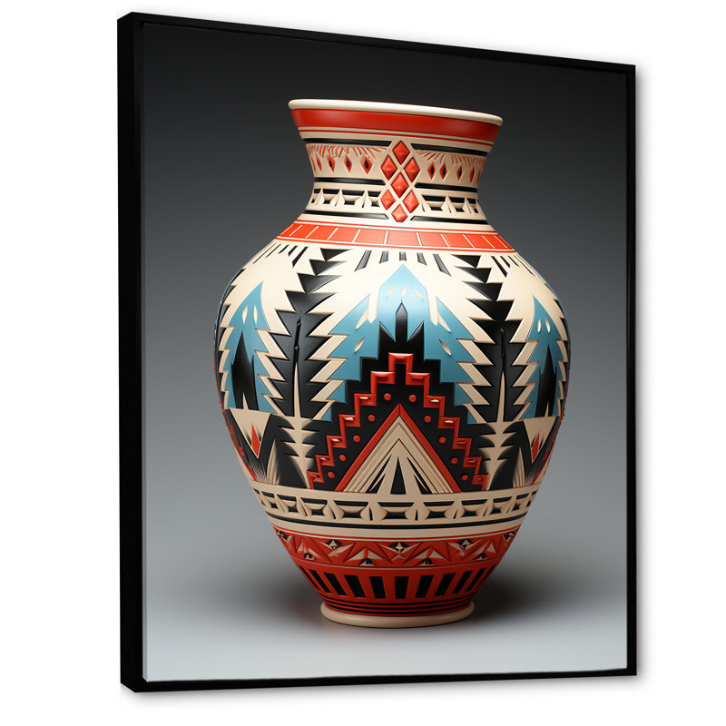 «Native Pueblo Pottery II», reproduction sur toile, Cadre flottant noir, H 44 po x l 34 po x P 1,5 po